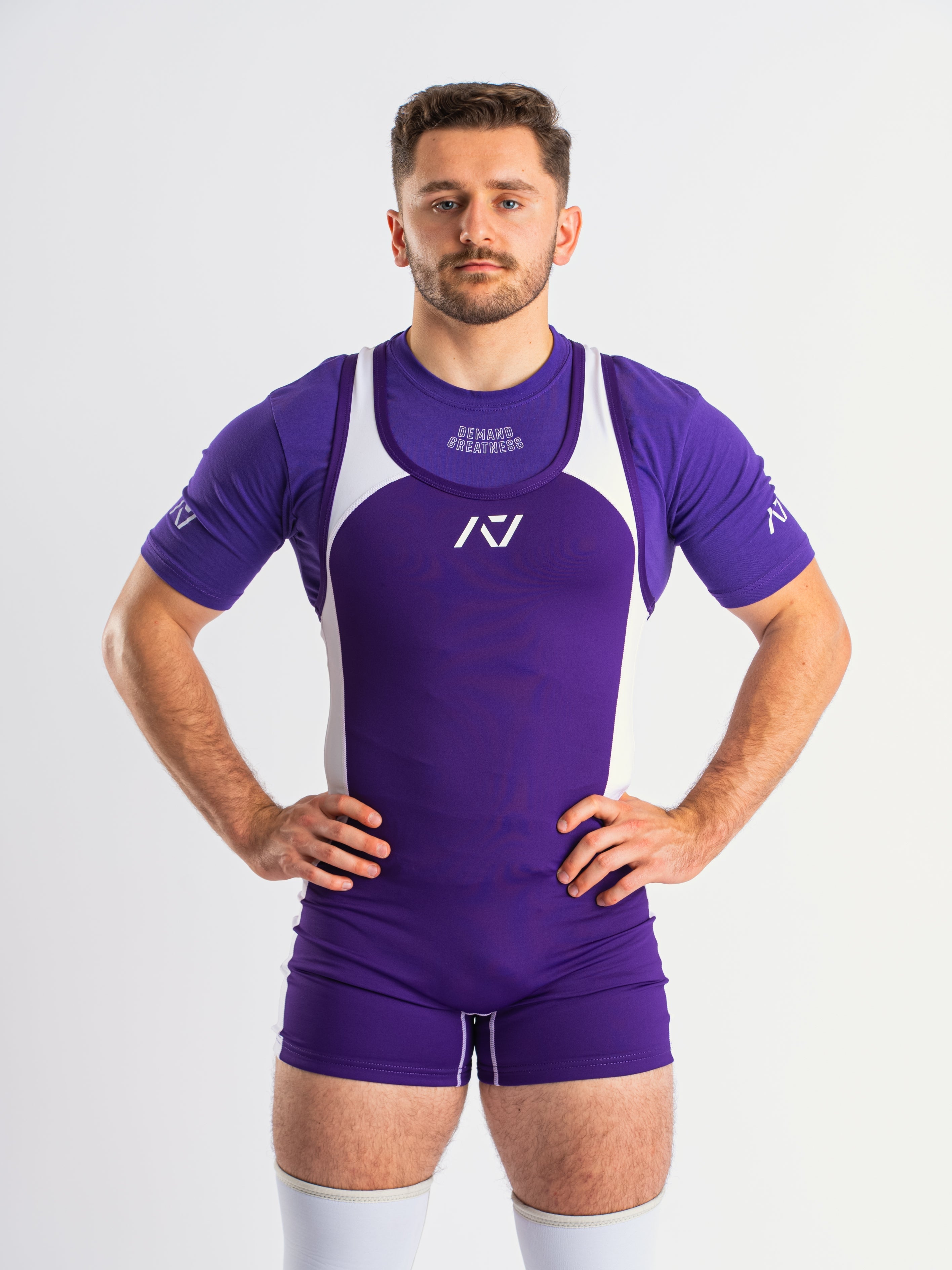 A7 IPF Approved Purple Luno singlet features extra lat mobility, side panel stitching to guide the squat depth level and curved panel design for a slimming look. The Women's cut singlet features a tapered waist and additional quad room. The IPF Approved Kit includes Luno Powerlifting Singlet, A7 Meet Shirt, A7 Zebra Wrist Wraps, A7 Deadlift Socks, Hourglass Knee Sleeves (Stiff Knee Sleeves and Rigor Mortis Knee Sleeves). All A7 Powerlifting Equipment shipping to UK, Norway, Switzerland and Iceland.