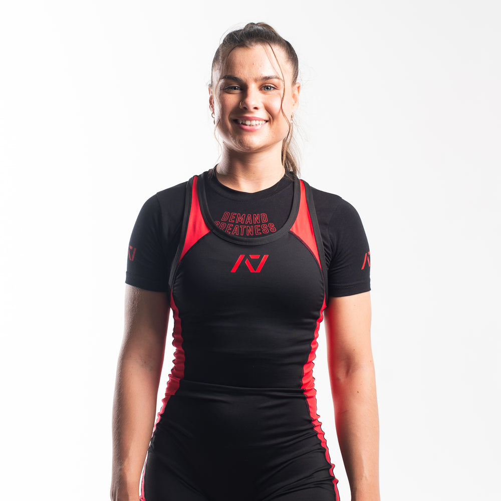 
                      
                        A7 IPF Approved Red Dawn Luno singlet features extra lat mobility, side panel stitching to guide the squat depth level and curved panel design for a slimming look. The Women's cut singlet features a tapered waist and additional quad room. The IPF Approved Kit includes Luno Powerlifting Singlet, A7 Meet Shirt, A7 Zebra Wrist Wraps, A7 Deadlift Socks, Hourglass Knee Sleeves (Stiff Knee Sleeves and Rigor Mortis Knee Sleeves). All A7 Powerlifting Equipment shipping to UK, Norway, Switzerland and Iceland.
                      
                    