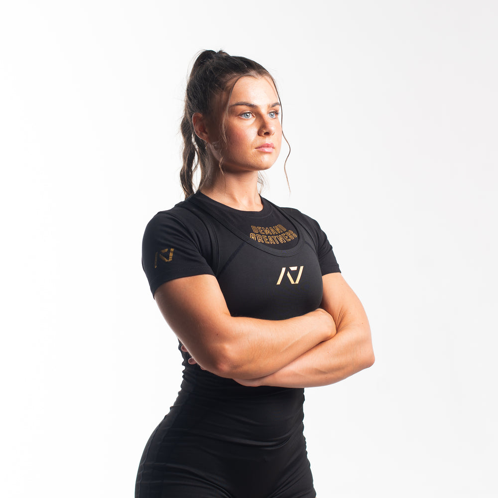 
                      
                        A7 IPF Approved Gold Standard Luno singlet features extra lat mobility, side panel stitching to guide the squat depth level and curved panel design for a slimming look. The Women's cut singlet features a tapered waist and additional quad room. The IPF Approved Kit includes Luno Powerlifting Singlet, A7 Meet Shirt, A7 Zebra Wrist Wraps, A7 Deadlift Socks, Hourglass Knee Sleeves (Stiff Knee Sleeves and Rigor Mortis Knee Sleeves). All A7 Powerlifting Equipment shipping to UK, Norway, Switzerland and Iceland.
                      
                    