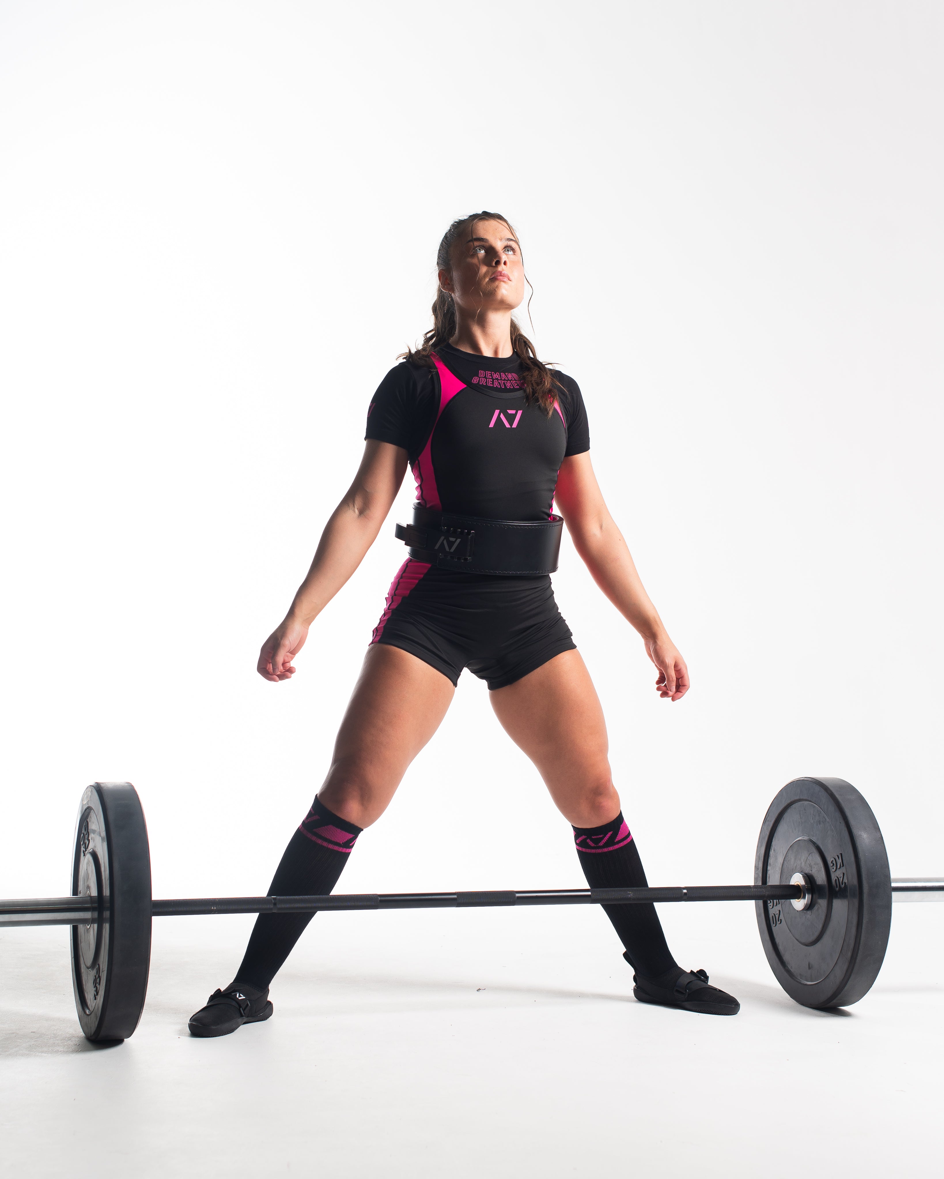 A7 IPF Approved Flamingo Luno singlet features extra lat mobility, side panel stitching to guide the squat depth level and curved panel design for a slimming look. The Women's cut singlet features a tapered waist and additional quad room. The IPF Approved Kit includes Luno Powerlifting Singlet, A7 Meet Shirt, A7 Zebra Wrist Wraps, A7 Deadlift Socks, Hourglass Knee Sleeves (Stiff Knee Sleeves and Rigor Mortis Knee Sleeves). All A7 Powerlifting Equipment shipping to UK, Norway, Switzerland and Iceland.