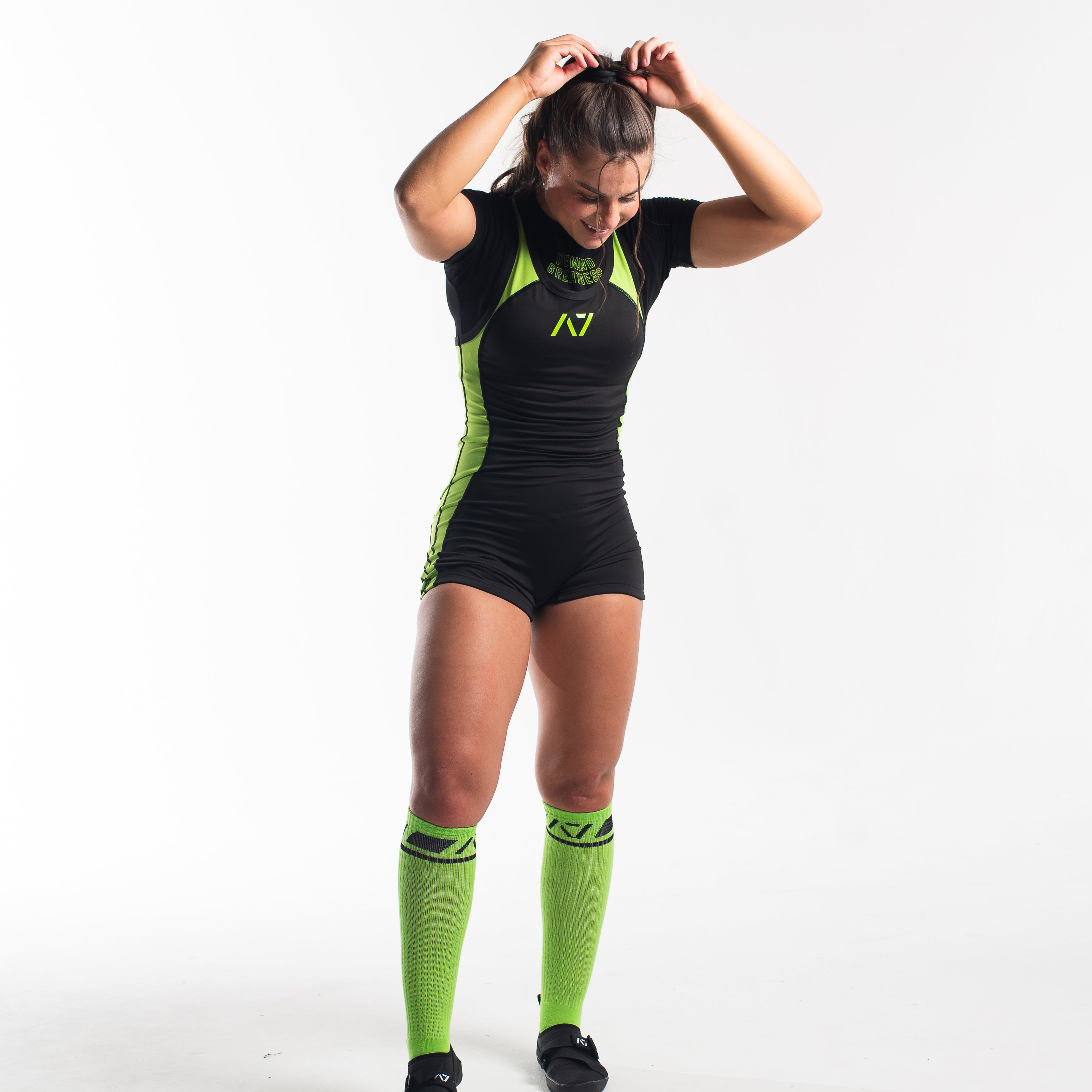 A7 IPF Approved Alien Luno singlet features extra lat mobility, side panel stitching to guide the squat depth level and curved panel design for a slimming look. The Women's cut singlet features a tapered waist and additional quad room. The IPF Approved Kit includes Alien Luno Powerlifting Singlet, A7 Meet Shirt, A7 Deadlift Socks, Hourglass Knee Sleeves (Stiff Knee Sleeves and Rigor Mortis Knee Sleeves). All A7 Powerlifting Equipment shipping to UK, Norway, Switzerland and Iceland.