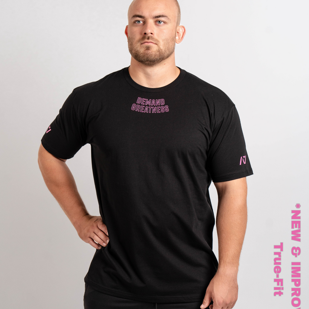 Demand Greatness True-Fit Flamingo is our new meet shirt design highlighting Demand Greatness with a double outline font to showcase your impact on the platform. The Shirt is IPF Approved. Shop the full A7 Powerlifting IPF Approved Equipment collection. The IPF Approved Kit includes Powerlifting Singlet, A7 Meet Shirt, A7 Zebra Wrist Wraps, A7 Deadlift Socks, Hourglass Knee Sleeves (Stiff and Rigor Mortis Knee Sleeves). All A7 Powerlifting Equipment shipping to UK, Norway, Switzerland and Iceland.