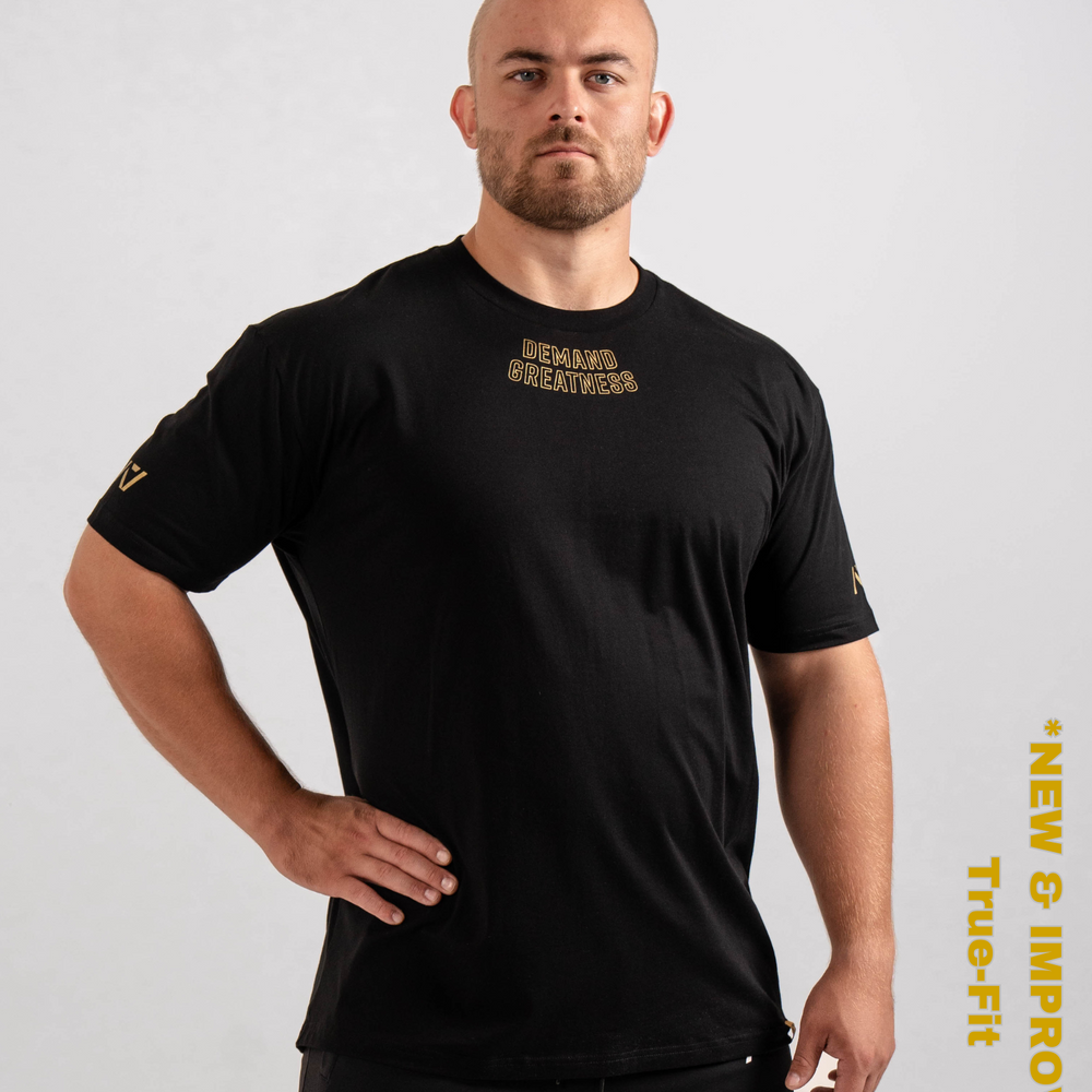 Demand Greatness True-Fit Gold Standard is our new meet shirt design highlighting Demand Greatness with a double outline font to showcase your impact on the platform. The Shirt is IPF Approved. Shop the full A7 Powerlifting IPF Approved Equipment collection. The IPF Approved Kit includes Powerlifting Singlet, A7 Meet Shirt, A7 Zebra Wrist Wraps, A7 Deadlift Socks, Hourglass Knee Sleeves (Stiff and Rigor Mortis Knee Sleeves). All A7 Powerlifting Equipment shipping to UK, Norway, Switzerland and Iceland.