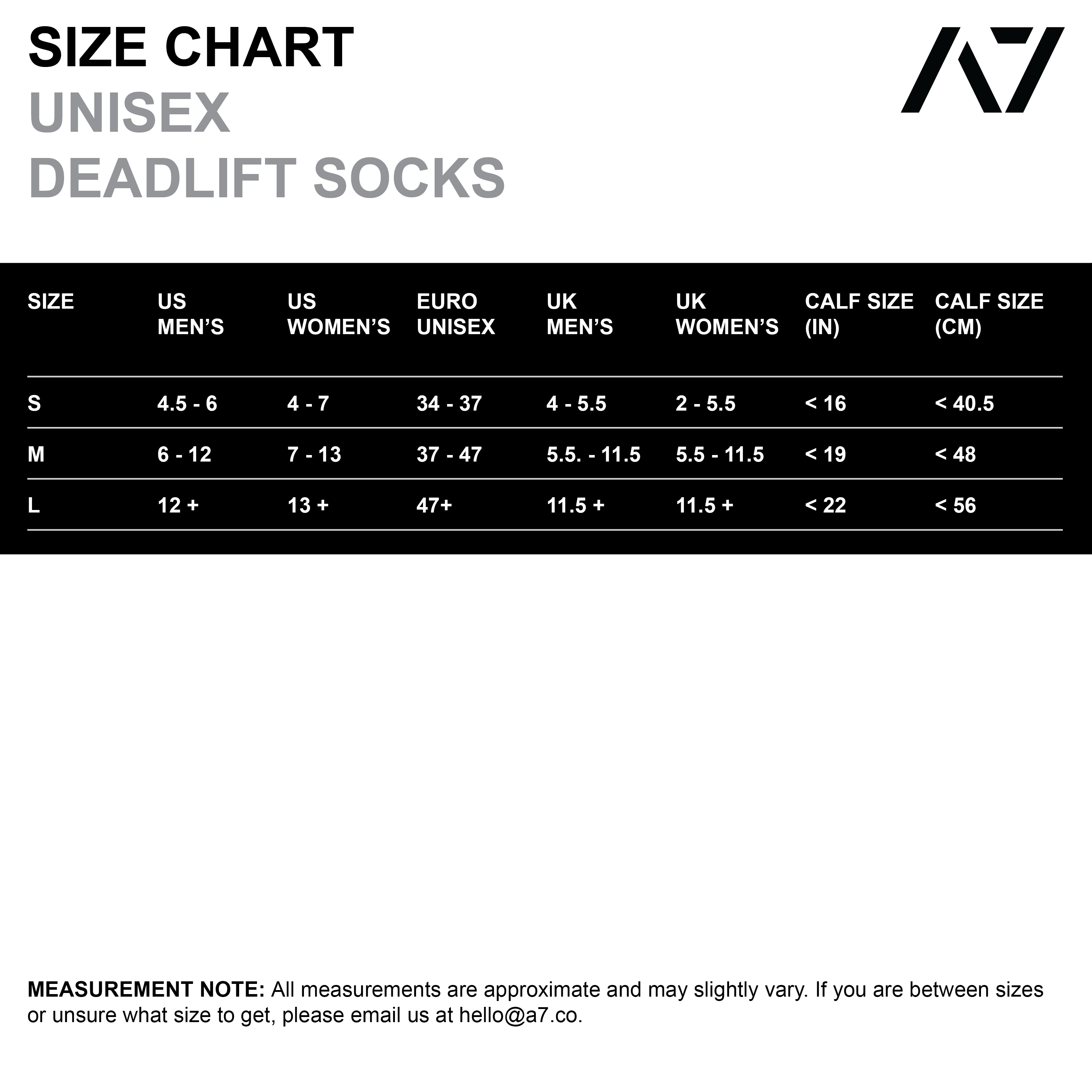 A7 Purple deadlift socks are designed specifically for pulls and keep your shins protected from scrapes. A7 deadlift socks are a perfect pair to wear in training or powerlifting competition. The A7 IPF Approved Kit includes Powerlifting Singlet, A7 Meet Shirt, A7 Zebra Wrist Wraps, A7 Deadlift Socks, Hourglass Knee Sleeves (Stiff Knee Sleeves and Rigor Mortis Knee Sleeves). All A7 Powerlifting Equipment shipping to UK, Norway, Switzerland and Iceland.