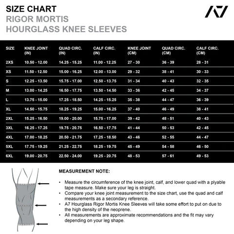 A7 IPF Approved Hourglass Knee Sleeves feature an hourglass-shaped centre taper fit to help provide knee compression while maintaining proper tightness around the calf and quad, offered in three stiffnesses (Flexi, Stiff and Rigor Mortis). Shop the full A7 Powerlifting IPF Approved Equipment collection. The IPF Approved Kit includes Powerlifting Singlet, A7 Meet Shirt, A7 Zebra Wrist Wraps and A7 Deadlift Socks. All A7 Powerlifting Equipment shipping to UK, Norway, Switzerland and Iceland. 