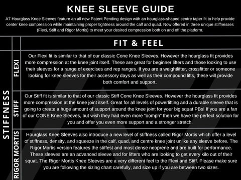 A7 IPF Approved Hourglass Knee Sleeves feature an hourglass-shaped centre taper fit to help provide knee compression while maintaining proper tightness around the calf and quad, offered in three stiffnesses (Flexi, Stiff and Rigor Mortis). Shop the full A7 Powerlifting IPF Approved Equipment collection. The IPF Approved Kit includes Powerlifting Singlet, A7 Meet Shirt, A7 Zebra Wrist Wraps and A7 Deadlift Socks. All A7 Powerlifting Equipment shipping to UK, Norway, Switzerland and Iceland.