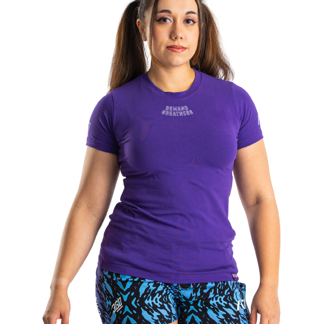 DG23 Purple is our new meet shirt design highlighting Demand Greatness with a double outline font to showcase your impact on the platform. The DG23 Meet Shirt is IPF Approved. Shop the full A7 Powerlifting IPF Approved Equipment collection. The IPF Approved Kit includes Powerlifting Singlet, A7 Meet Shirt, A7 Zebra Wrist Wraps, A7 Deadlift Socks, Hourglass Knee Sleeves (Stiff Knee Sleeves and Rigor Mortis Knee Sleeves). All A7 Powerlifting Equipment shipping to UK, Norway, Switzerland and Iceland.