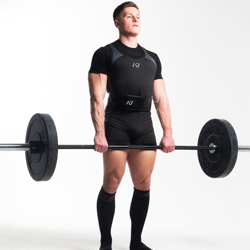 
                      
                        A7 Shadow Stone Deadlift socks are designed specifically for pulls and keep your shins protected from scrapes. A7 deadlift socks are a perfect pair to wear in training or powerlifting competition. The IPF Approved Kit includes Powerlifting Singlet, A7 Meet Shirt, A7 Zebra Wrist Wraps, A7 Deadlift Socks, Hourglass Knee Sleeves (Stiff Knee Sleeves and Rigor Mortis Knee Sleeves). All A7 Powerlifting Equipment shipping to UK, Norway, Switzerland and Iceland.
                      
                    