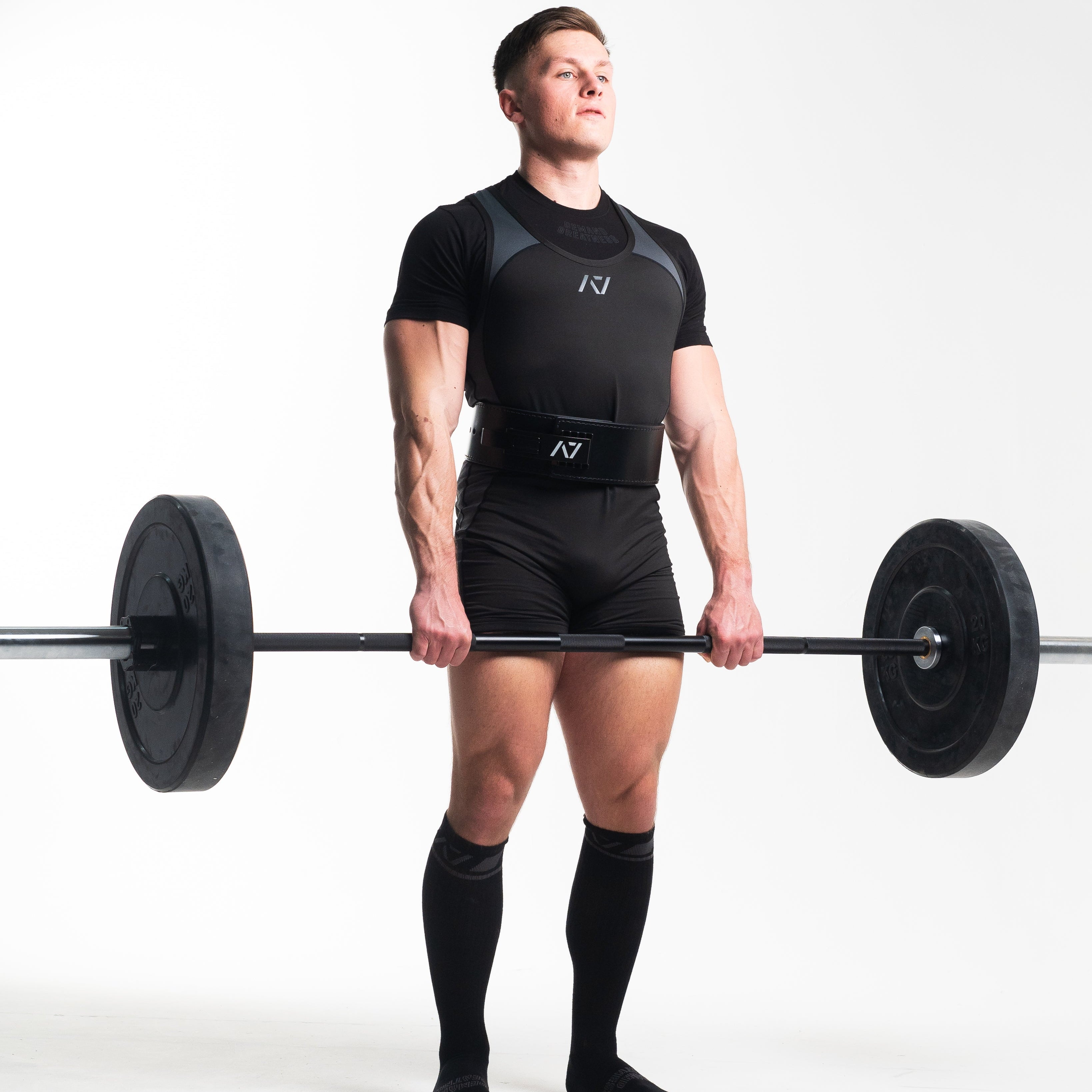 A7 Shadow Stone Deadlift socks are designed specifically for pulls and keep your shins protected from scrapes. A7 deadlift socks are a perfect pair to wear in training or powerlifting competition. The IPF Approved Kit includes Powerlifting Singlet, A7 Meet Shirt, A7 Zebra Wrist Wraps, A7 Deadlift Socks, Hourglass Knee Sleeves (Stiff Knee Sleeves and Rigor Mortis Knee Sleeves). All A7 Powerlifting Equipment shipping to UK, Norway, Switzerland and Iceland.