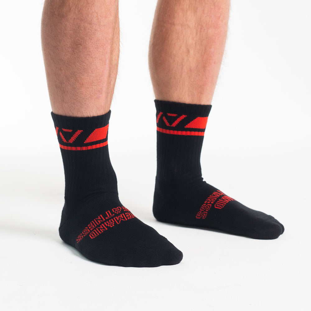
                      
                        A7 Red Dawn Crew socks showcase dark grey logos to keep contrast at a minimum and let your energy show on the platform, in your training or while out and about. The IPF Approved Shadow Stone Meet Kit includes Powerlifting Singlet, A7 Meet Shirt, A7 Zebra Wrist Wraps, A7 Deadlift Socks, Hourglass Knee Sleeves (Stiff Knee Sleeves and Rigor Mortis Knee Sleeves). All A7 Powerlifting Equipment shipping to UK, Norway, Switzerland and Iceland.
                      
                    