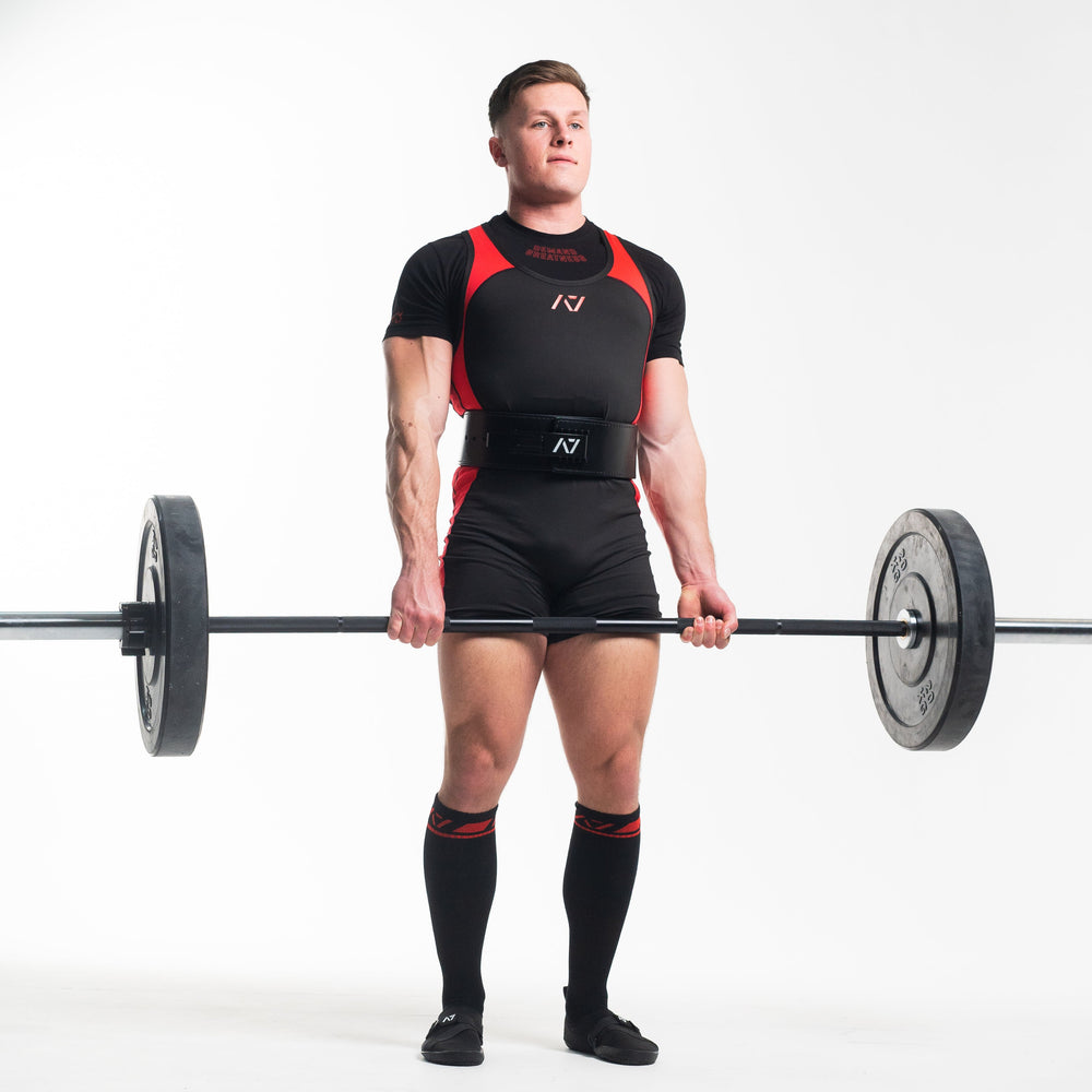 
                      
                        A7 Red Dawn Deadlift socks are designed specifically for pulls and keep your shins protected from scrapes. A7 deadlift socks are a perfect pair to wear in training or powerlifting competition. The IPF Approved Kit includes Powerlifting Singlet, A7 Meet Shirt, A7 Zebra Wrist Wraps, A7 Deadlift Socks, Hourglass Knee Sleeves (Stiff Knee Sleeves and Rigor Mortis Knee Sleeves). All A7 Powerlifting Equipment shipping to UK, Norway, Switzerland and Iceland.
                      
                    