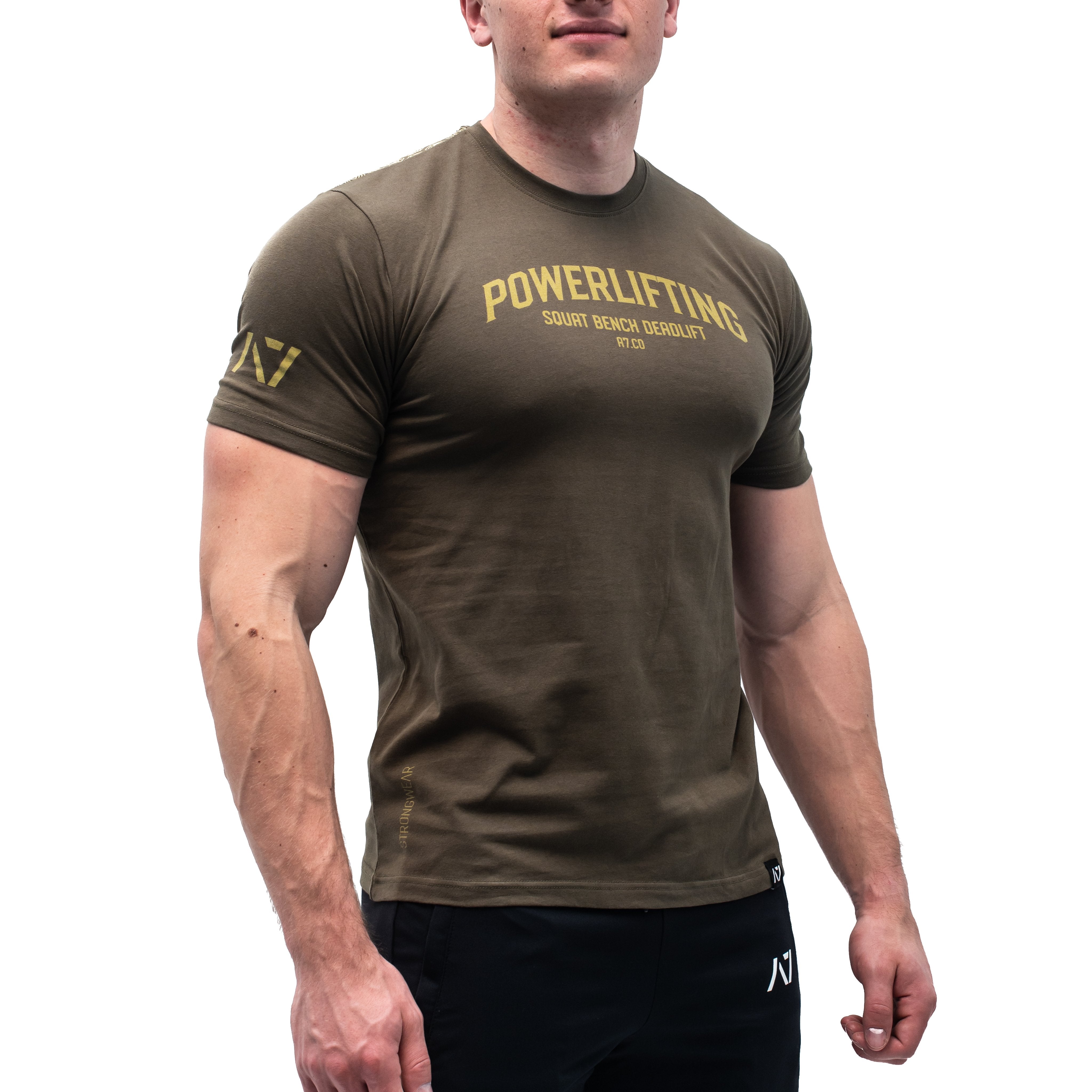 Powerlifting Military Bar Grip T-shirt, great as a squat shirt. Purchase Powerlifting Military Bar Grip tshirt UK from A7 UK or A7 Europe. No more chalk and no more sliding. Best Bar Grip Tshirts, shipping to UK and Europe from A7 UK or A7 Europe. The best Powerlifting apparel for all your workouts. Available in UK and Europe including France, Italy, Germany, Sweden and Poland