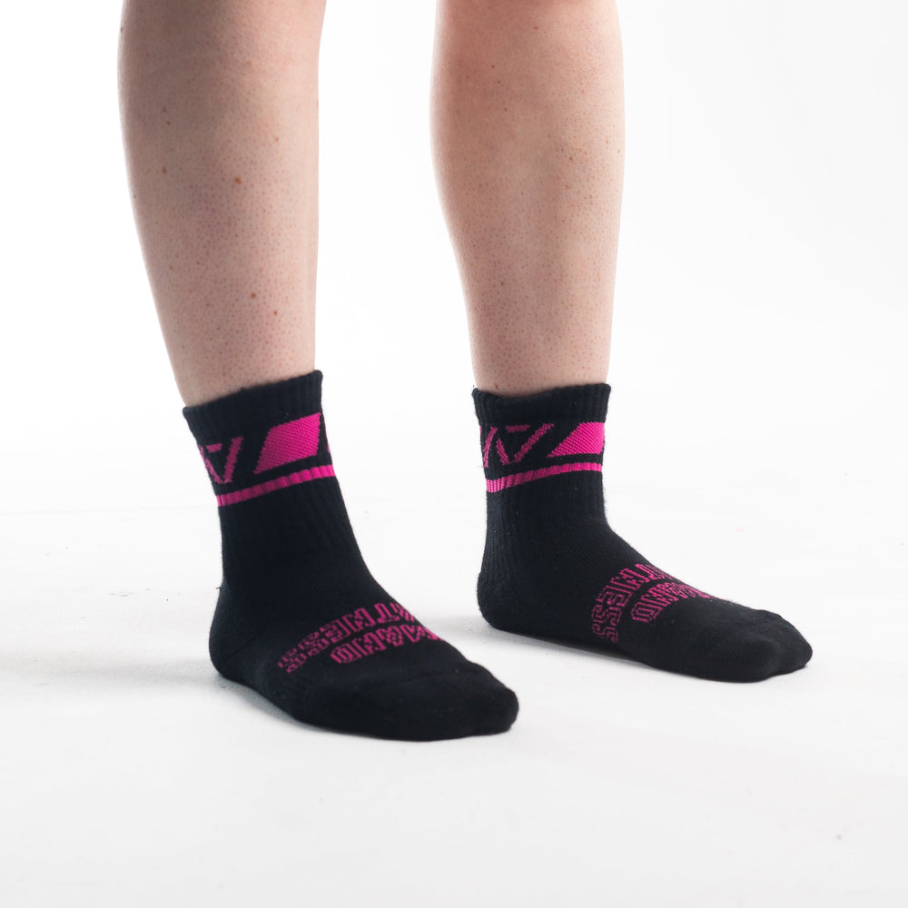 
                      
                        A7 Flamingo Crew socks showcase pink logos and let your energy show on the platform, in your training or while out and about. The IPF Approved Flamingo Meet Kit includes Powerlifting Singlet, A7 Meet Shirt, A7 Zebra Wrist Wraps, A7 Deadlift Socks, Hourglass Knee Sleeves (Stiff Knee Sleeves and Rigor Mortis Knee Sleeves). All A7 Powerlifting Equipment shipping to UK, Norway, Switzerland 
                      
                    