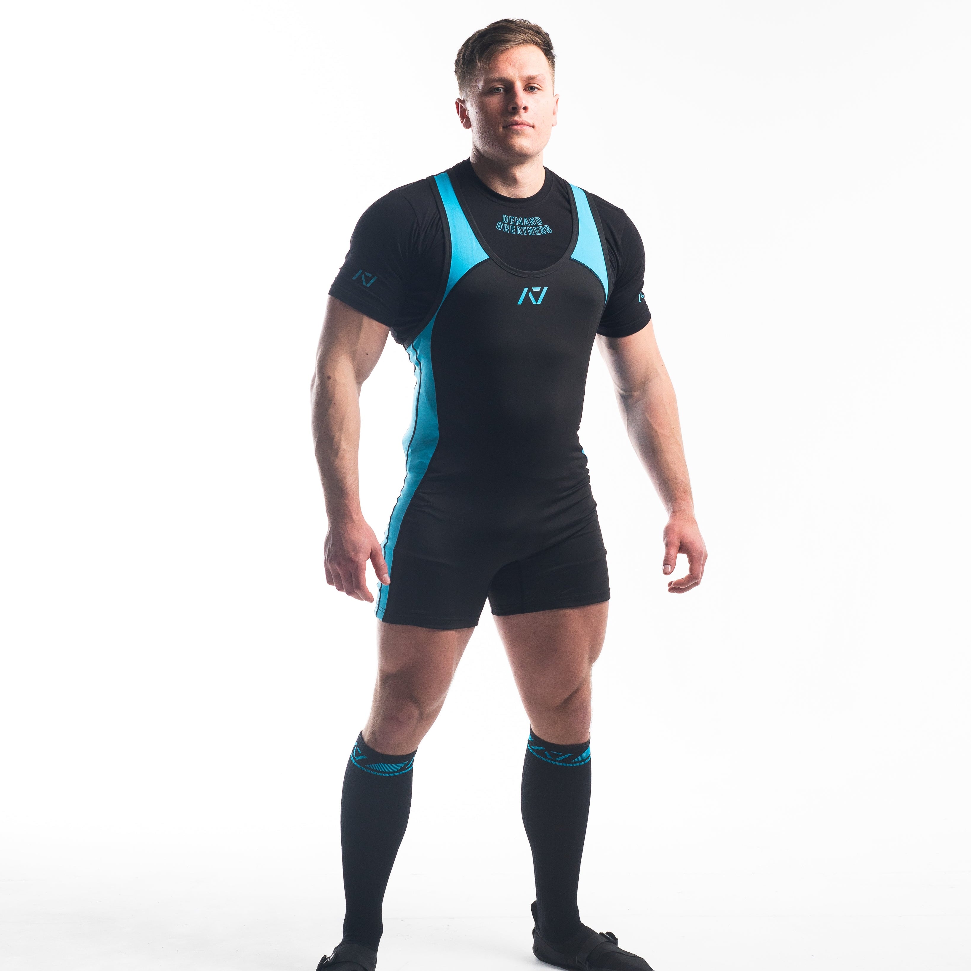 A7 IPF Approved Azul Luno singlet features extra lat mobility, side panel stitching to guide the squat depth level and curved panel design for a slimming look. The Women's cut singlet features a tapered waist and additional quad room. The IPF Approved Kit includes Luno Powerlifting Singlet, A7 Meet Shirt, A7 Deadlift Socks, Hourglass Knee Sleeves (Stiff Knee Sleeves and Rigor Mortis Knee Sleeves). All A7 Powerlifting Equipment shipping to UK, Norway, Switzerland and Iceland.