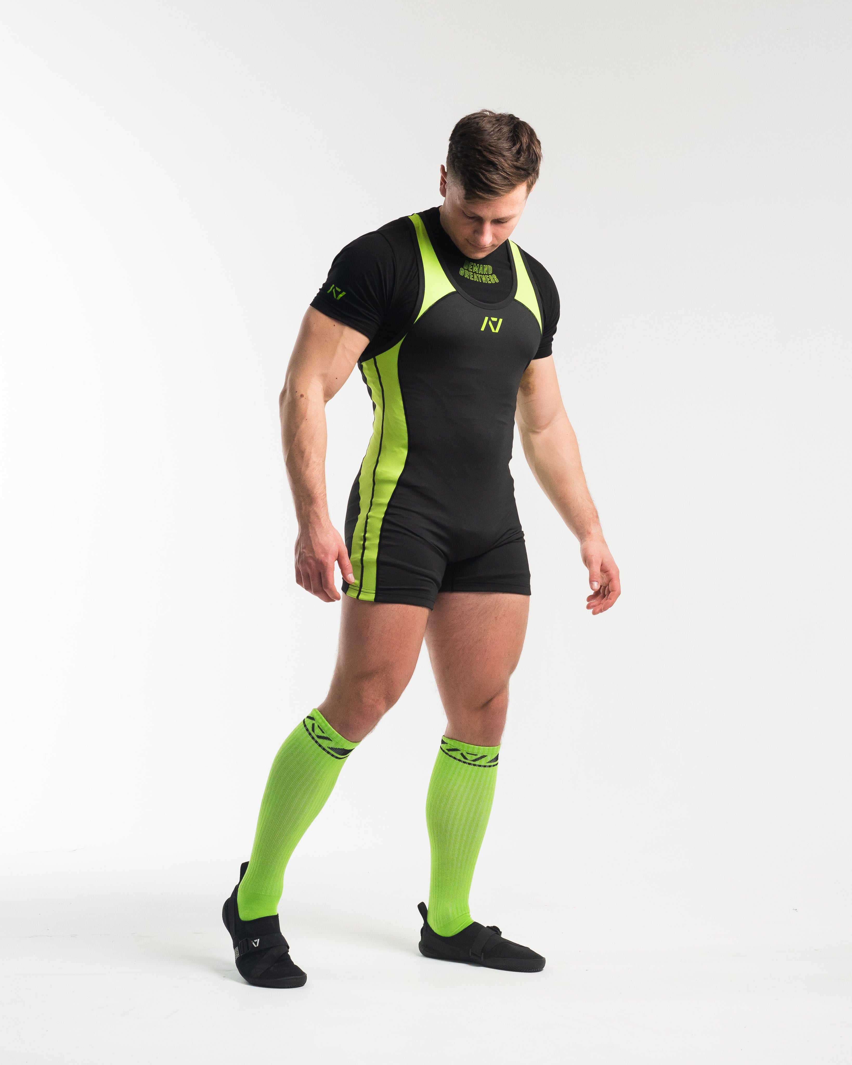 A7 IPF Approved Alien Luno singlet features extra lat mobility, side panel stitching to guide the squat depth level and curved panel design for a slimming look. The Women's cut singlet features a tapered waist and additional quad room. The IPF Approved Kit includes Alien Luno Powerlifting Singlet, A7 Meet Shirt, A7 Deadlift Socks, Hourglass Knee Sleeves (Stiff Knee Sleeves and Rigor Mortis Knee Sleeves). All A7 Powerlifting Equipment shipping to UK, Norway, Switzerland and Iceland.