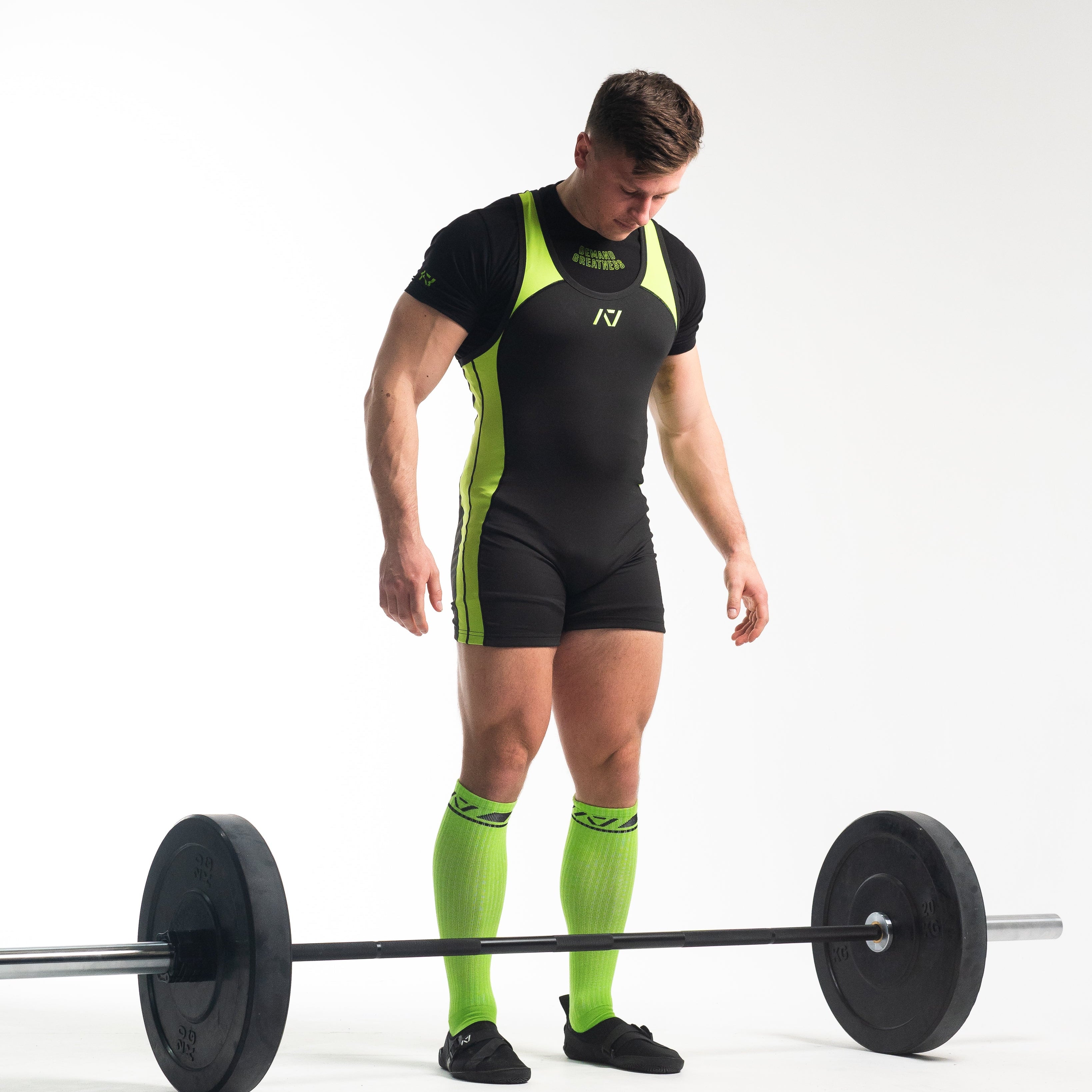 A7 IPF Approved Alien Luno singlet features extra lat mobility, side panel stitching to guide the squat depth level and curved panel design for a slimming look. The Women's cut singlet features a tapered waist and additional quad room. The IPF Approved Kit includes Alien Luno Powerlifting Singlet, A7 Meet Shirt, A7 Deadlift Socks, Hourglass Knee Sleeves (Stiff Knee Sleeves and Rigor Mortis Knee Sleeves). All A7 Powerlifting Equipment shipping to UK, Norway, Switzerland and Iceland.