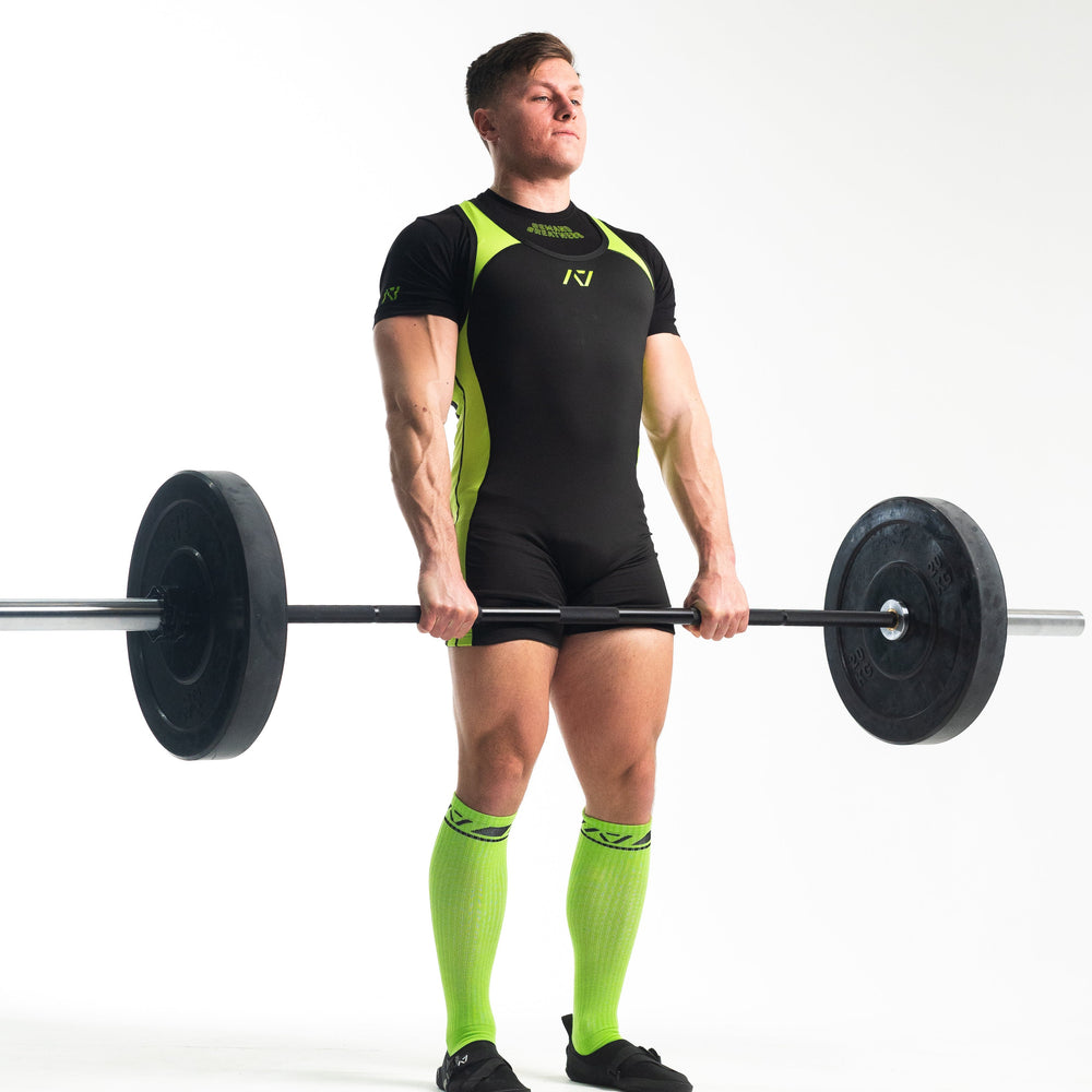 
                      
                        A7 IPF Approved Alien Luno singlet features extra lat mobility, side panel stitching to guide the squat depth level and curved panel design for a slimming look. The Women's cut singlet features a tapered waist and additional quad room. The IPF Approved Kit includes Alien Luno Powerlifting Singlet, A7 Meet Shirt, A7 Deadlift Socks, Hourglass Knee Sleeves (Stiff Knee Sleeves and Rigor Mortis Knee Sleeves). All A7 Powerlifting Equipment shipping to UK, Norway, Switzerland and Iceland.
                      
                    