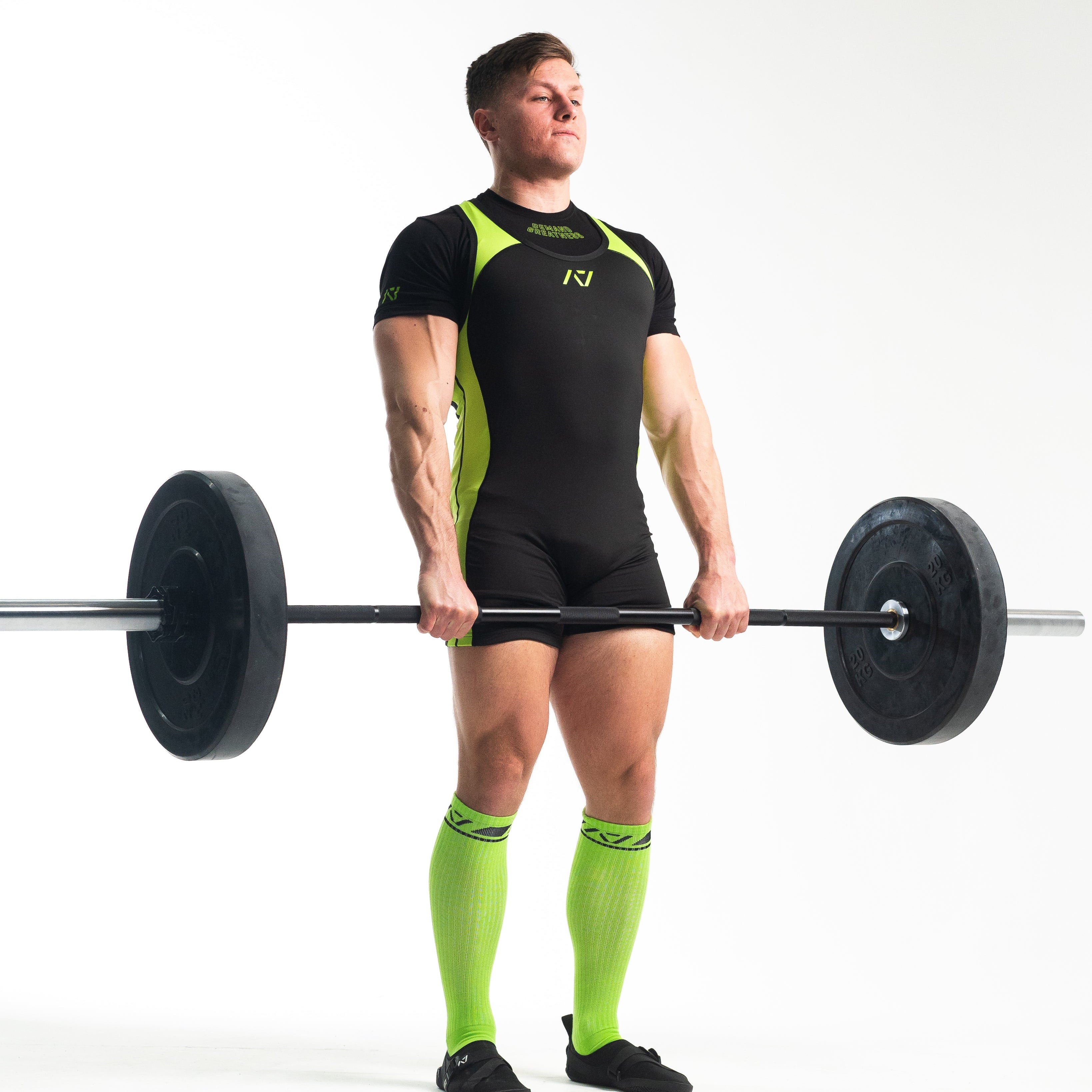 A7 IPF Approved Alien Luno singlet features extra lat mobility, side panel stitching to guide the squat depth level and curved panel design for a slimming look. The Women's cut singlet features a tapered waist and additional quad room. The IPF Approved Kit includes Alien Luno Powerlifting Singlet, A7 Meet Shirt, A7 Deadlift Socks, Hourglass Knee Sleeves (Stiff Knee Sleeves and Rigor Mortis Knee Sleeves). All A7 Powerlifting Equipment shipping to UK, Norway, Switzerland and Iceland.