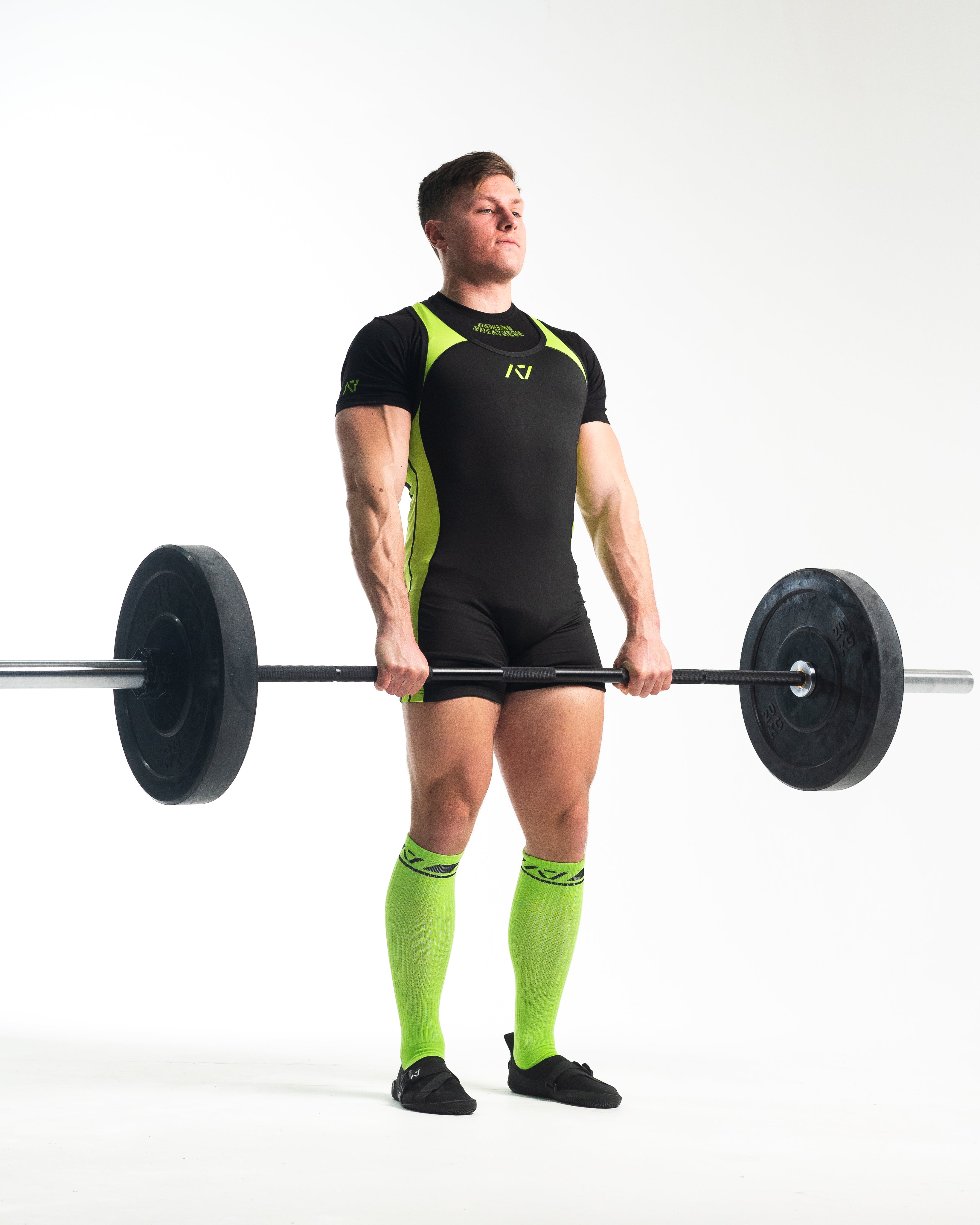 A7 IPF Approved Alien Luno singlet features extra lat mobility, side panel stitching to guide the squat depth level and curved panel design for a slimming look. The Women's cut singlet features a tapered waist and additional quad room. The IPF Approved Kit includes Alien Luno Powerlifting Singlet, A7 Meet Shirt, A7 Deadlift Socks, Hourglass Knee Sleeves (Stiff Knee Sleeves and Rigor Mortis Knee Sleeves). All A7 Powerlifting Equipment shipping to UK, Norway, Switzerland and Iceland.