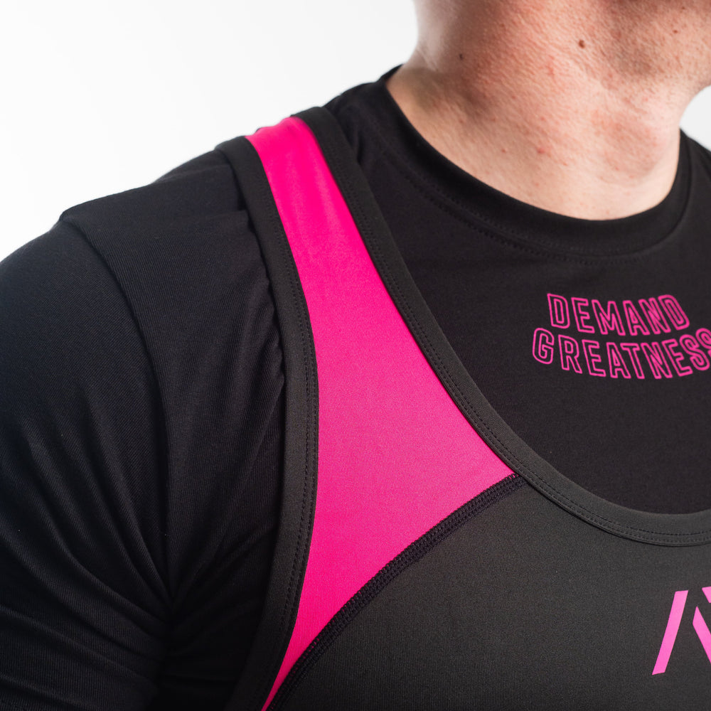 
                      
                        A7 IPF Approved Flamingo Luno singlet features extra lat mobility, side panel stitching to guide the squat depth level and curved panel design for a slimming look. The Women's cut singlet features a tapered waist and additional quad room. The IPF Approved Kit includes Luno Powerlifting Singlet, A7 Meet Shirt, A7 Zebra Wrist Wraps, A7 Deadlift Socks, Hourglass Knee Sleeves (Stiff Knee Sleeves and Rigor Mortis Knee Sleeves). All A7 Powerlifting Equipment shipping to UK, Norway, Switzerland and Iceland.
                      
                    