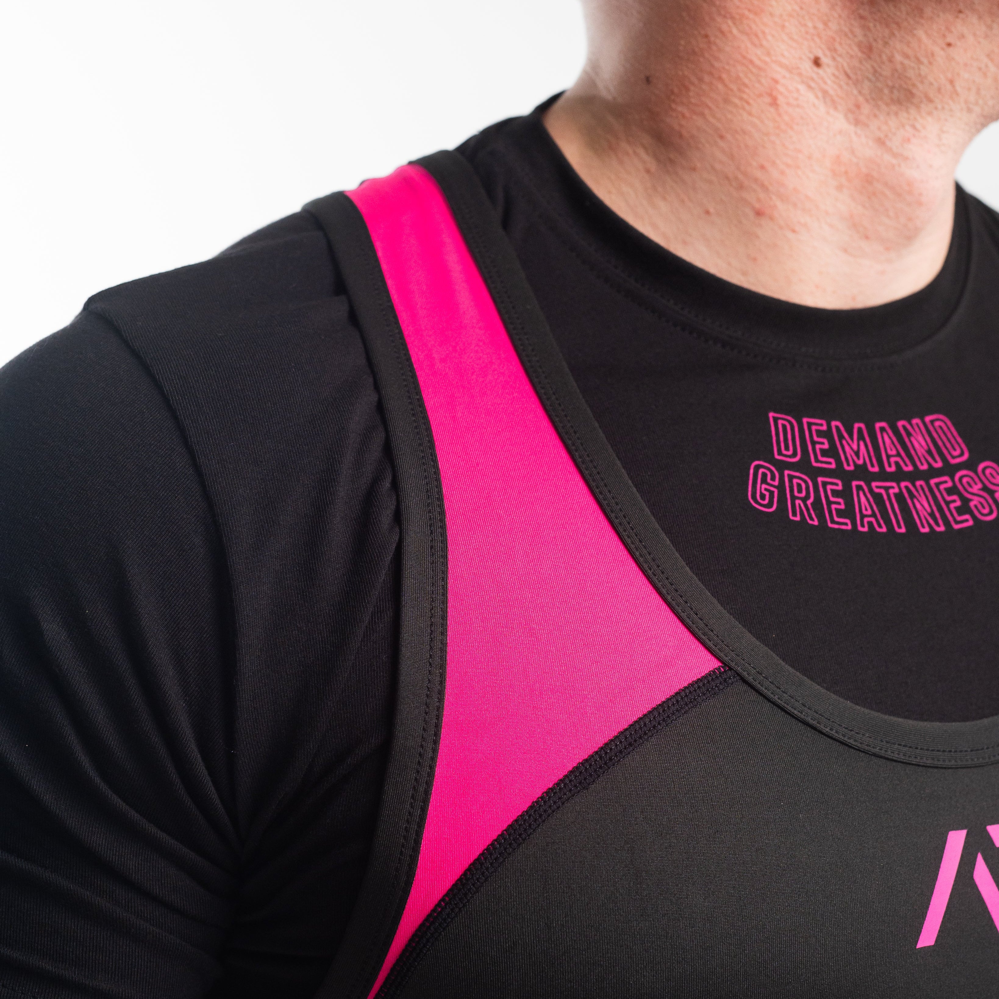 A7 IPF Approved Flamingo Luno singlet features extra lat mobility, side panel stitching to guide the squat depth level and curved panel design for a slimming look. The Women's cut singlet features a tapered waist and additional quad room. The IPF Approved Kit includes Luno Powerlifting Singlet, A7 Meet Shirt, A7 Zebra Wrist Wraps, A7 Deadlift Socks, Hourglass Knee Sleeves (Stiff Knee Sleeves and Rigor Mortis Knee Sleeves). All A7 Powerlifting Equipment shipping to UK, Norway, Switzerland and Iceland.