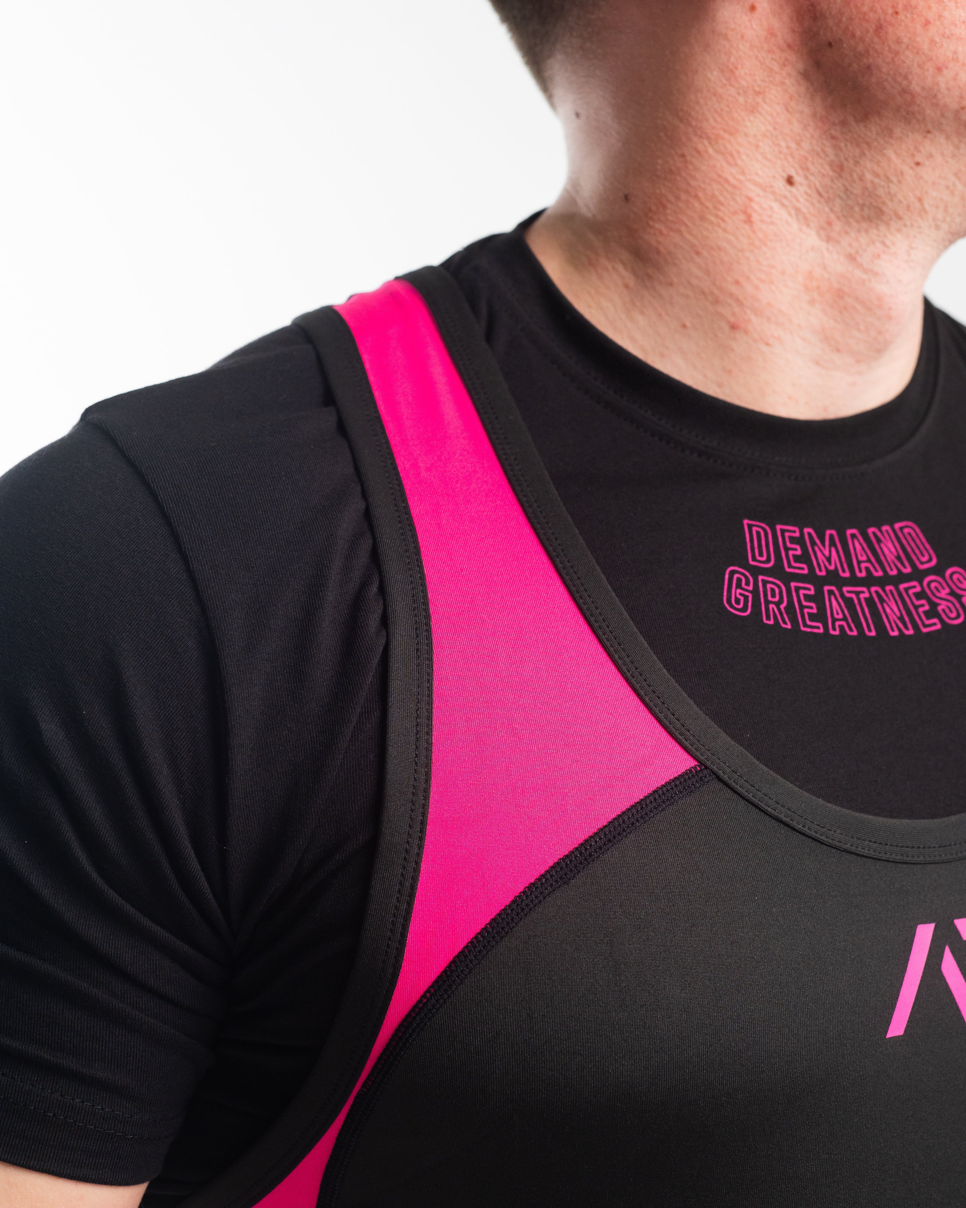 A7 IPF Approved Flamingo Luno singlet features extra lat mobility, side panel stitching to guide the squat depth level and curved panel design for a slimming look. The Women's cut singlet features a tapered waist and additional quad room. The IPF Approved Kit includes Luno Powerlifting Singlet, A7 Meet Shirt, A7 Zebra Wrist Wraps, A7 Deadlift Socks, Hourglass Knee Sleeves (Stiff Knee Sleeves and Rigor Mortis Knee Sleeves). All A7 Powerlifting Equipment shipping to UK, Norway, Switzerland and Iceland.