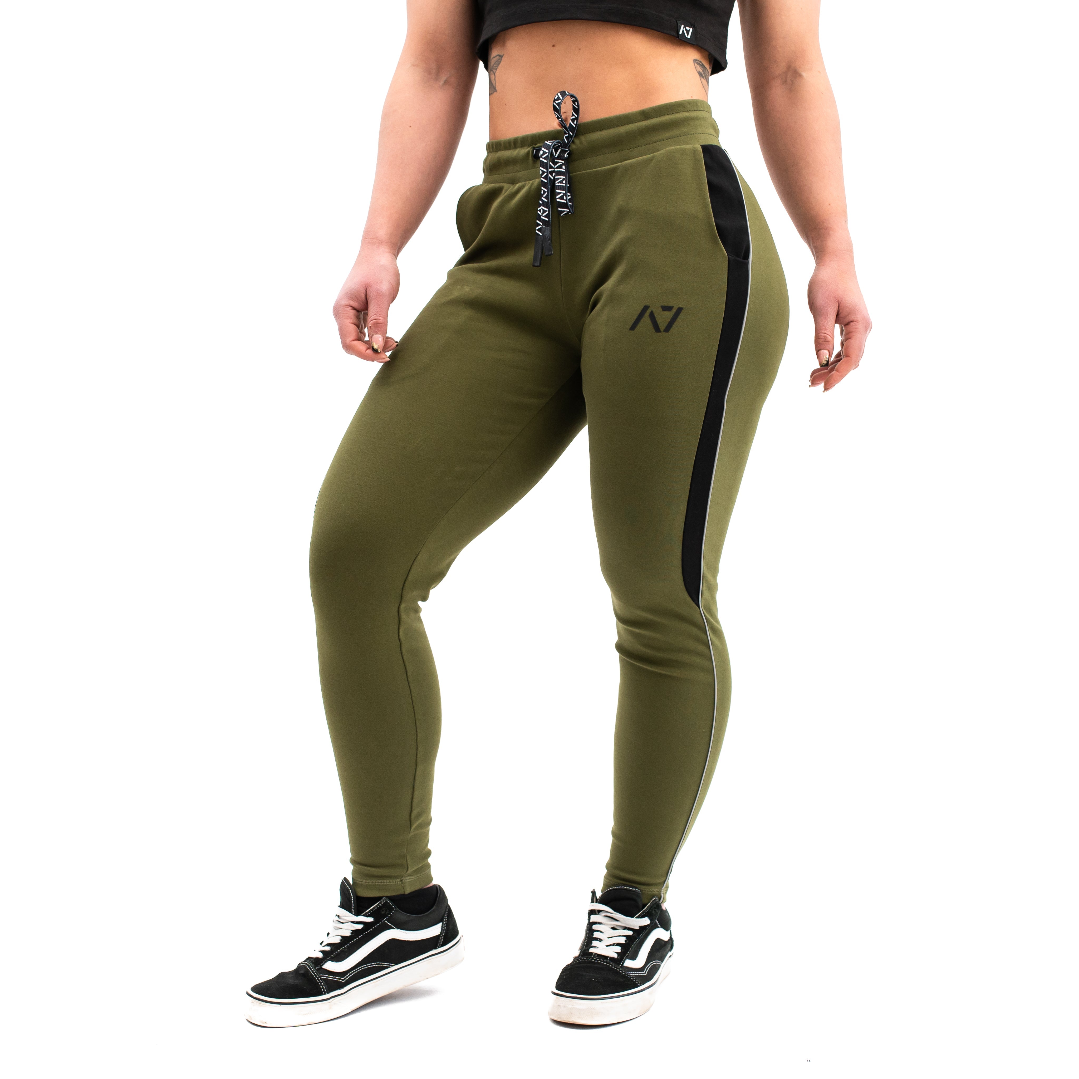 Our Moxie Joggers are made with premium cotton spandex fabric to keep you comfy throughout the day whether you are training or going out! Our Moxie Joggers contour to your body and feature a reflective stripe on both side, deep un-zippered pockets and stealth matte logos. Now in our new military colourway. You can purchase Military Moxie joggers from A7 UK or A7 Europe. A7 UK shipping to UK, Ireland, France, Italy, Germany, the Netherlands, Sweden and Poland.