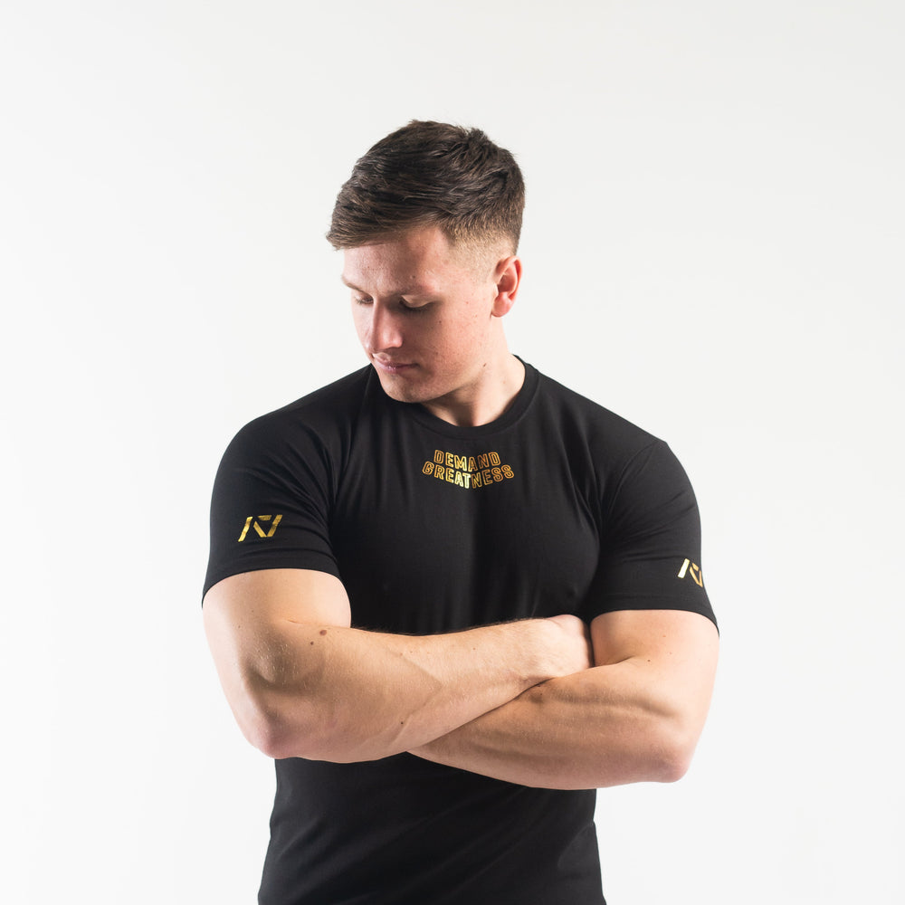 
                      
                        DG23 Gold Standard is our new meet shirt design highlighting Demand Greatness with a double outline font to showcase your impact on the platform. The DG23 Meet Shirt is IPF Approved. Shop the full A7 Powerlifting IPF Approved Equipment collection. The IPF Approved Kit includes Powerlifting Singlet, A7 Meet Shirt, A7 Zebra Wrist Wraps, A7 Deadlift Socks, Hourglass Knee Sleeves (Stiff Knee Sleeves and Rigor Mortis Knee Sleeves). All A7 Powerlifting Equipment shipping to UK, Norway, Switzerland and Iceland. 
                      
                    
