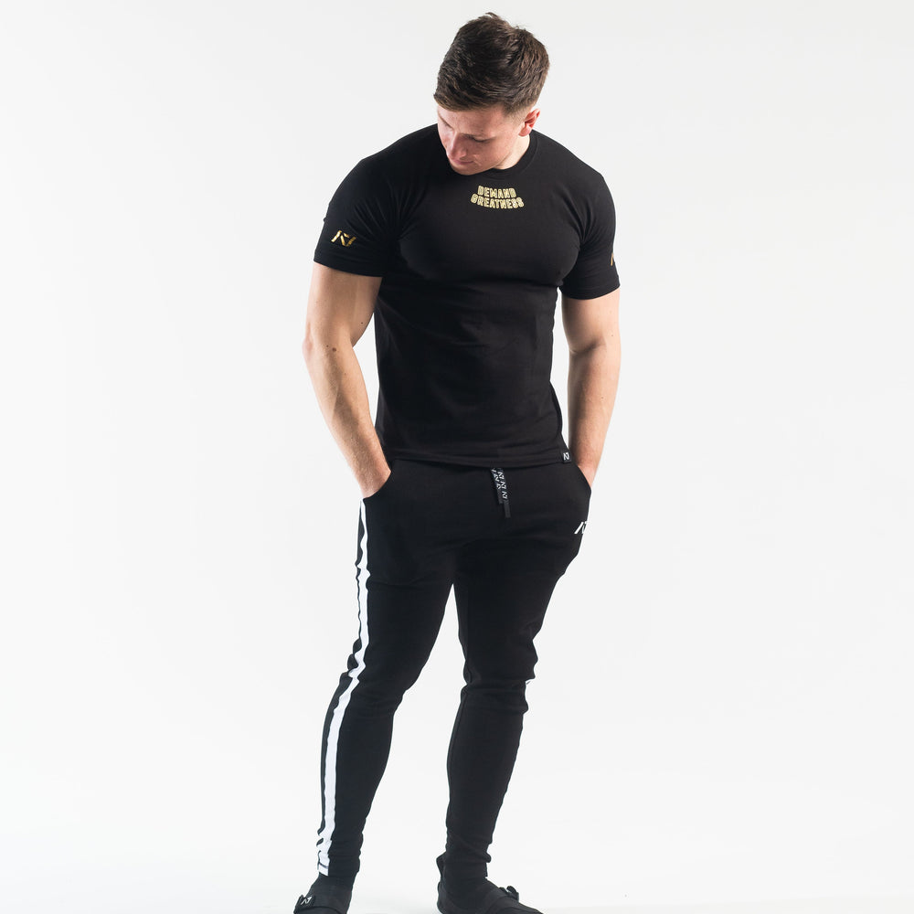 
                      
                        DG23 Gold Standard is our new meet shirt design highlighting Demand Greatness with a double outline font to showcase your impact on the platform. The DG23 Meet Shirt is IPF Approved. Shop the full A7 Powerlifting IPF Approved Equipment collection. The IPF Approved Kit includes Powerlifting Singlet, A7 Meet Shirt, A7 Zebra Wrist Wraps, A7 Deadlift Socks, Hourglass Knee Sleeves (Stiff Knee Sleeves and Rigor Mortis Knee Sleeves). All A7 Powerlifting Equipment shipping to UK, Norway, Switzerland and Iceland. 
                      
                    