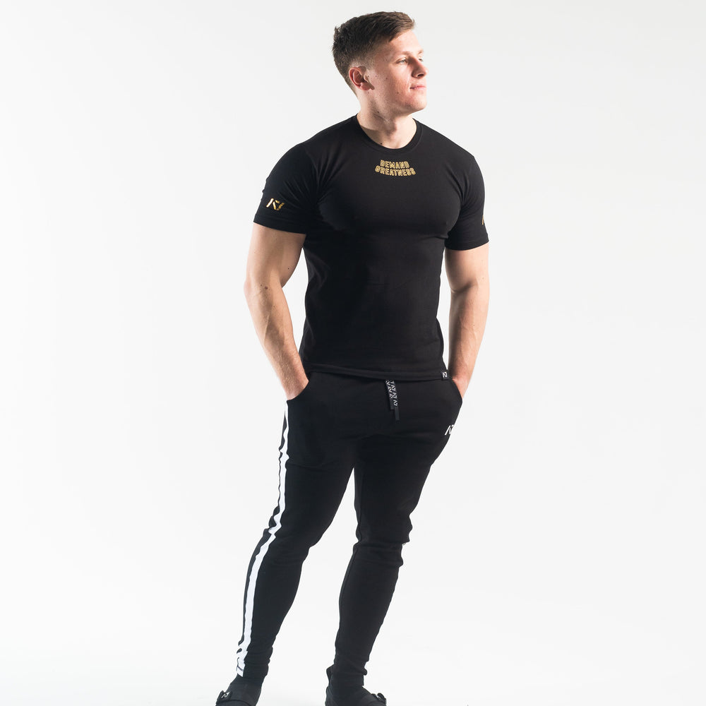 
                      
                        DG23 Gold Standard is our new meet shirt design highlighting Demand Greatness with a double outline font to showcase your impact on the platform. The DG23 Meet Shirt is IPF Approved. Shop the full A7 Powerlifting IPF Approved Equipment collection. The IPF Approved Kit includes Powerlifting Singlet, A7 Meet Shirt, A7 Zebra Wrist Wraps, A7 Deadlift Socks, Hourglass Knee Sleeves (Stiff Knee Sleeves and Rigor Mortis Knee Sleeves). All A7 Powerlifting Equipment shipping to UK, Norway, Switzerland and Iceland. 
                      
                    