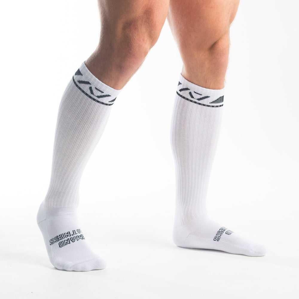 
                      
                        A7 Domino Deadlift socks are designed specifically for pulls and keep your shins protected from scrapes. A7 deadlift socks are a perfect pair to wear in training or powerlifting competition. The IPF Approved Kit includes Powerlifting Singlet, A7 Meet Shirt, A7 Zebra Wrist Wraps, A7 Deadlift Socks, Hourglass Knee Sleeves (Stiff Knee Sleeves and Rigor Mortis Knee Sleeves). All A7 Powerlifting Equipment shipping to UK, Norway, Switzerland and Iceland.
                      
                    