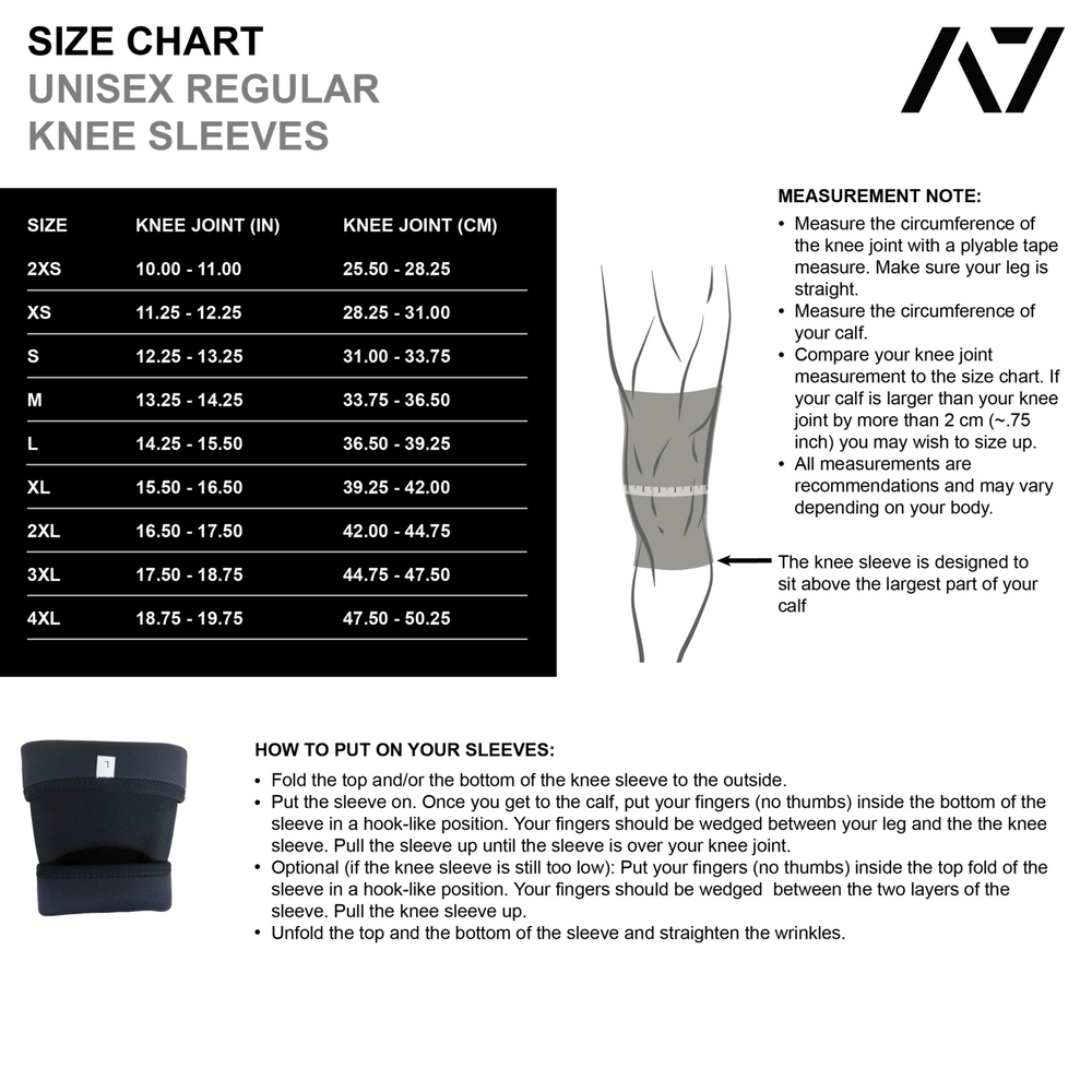 
                      
                        A7 IPF approved Fire Red CONE knee sleeves are structured with a downward cut panel on the back of the quad and calf to ensure ultimate compression at the knee joint. A7 CONE knee sleeves are IPF approved for use in all powerlifting competitions. A7 CONE Knee Sleeves are IPF Approved Kit. A7 cone knee sleeves are made with high quality neoprene and the knee sleeves are sold as a pair. The double seam on the knee sleeves create a greater tension on the knee joint. A7 UK shipping to UK and Europe. 
                      
                    